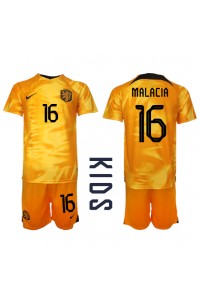 Alankomaat Tyrell Malacia #16 Jalkapallovaatteet Lasten Kotipeliasu MM-kisat 2022 Lyhythihainen (+ Lyhyet housut)